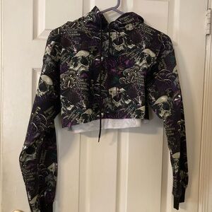 ALF Skull Print Cropped Hoodie